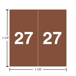 Ames AEYM year label, 2027, brown, 1-7/8" square, single-face with white “2027”; split-back liner.