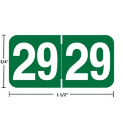 Ames AAYM year label, 2029, dark green, 3/4" x 1-1/2", wraparound with white “29”; center-slit liner.