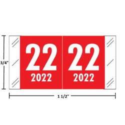 Col’R’Tab-compatible CRYM year label, 2022, red, wraparound with white “22”; center-slit liner.