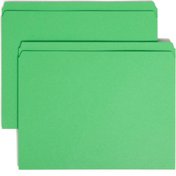 Smead Reinforced Tab File Folders - Straight-Cut Tab, Letter Size, Green, 100/Box (12110)