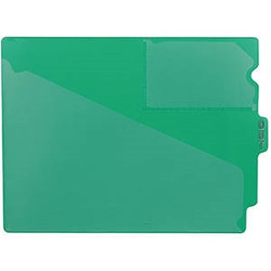 Green center tab vinyl outguide with extended double-sided “OUT” tab and clear front pocket for charge-out slips, letter size.