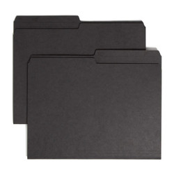 Two black Smead reversible file folders shown stacked, letter size with 1/2-cut printed tabs