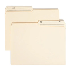 Two manila Smead reversible printed tab file folders, letter size with 1/2-cut tabs