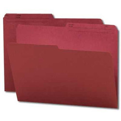 Front view of maroon Smead reversible file folder with printed 1/2-cut tab