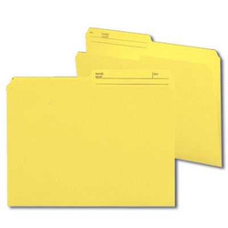 Two yellow Smead reversible printed tab file folders, letter size with 1/2-cut tabs