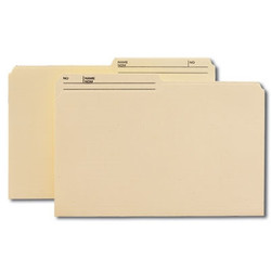 Two manila Smead reversible printed tab file folders, legal size with 1/2-cut tabs