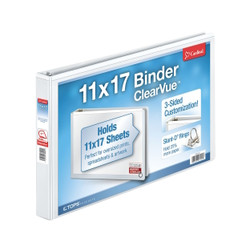 Cardinal ClearVue 11 x 17 white binder with 1 inch Slant-D rings and tabloid sheet capacity