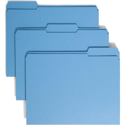 Smead blue reinforced file folders with 1/3-cut double-ply top tabs, letter size, stacked view