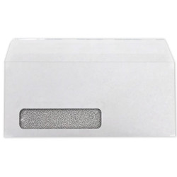 Front view of W3189 #10 white Digi-Clear window envelope with black confetti security tint and side seam construction.