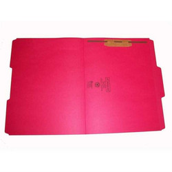 Open red letter-size file folder with one metal fastener in position 1 on the right interior panel, reinforced 1/3-cut top tab, Smead 12734-F1.