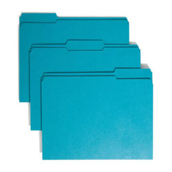 Teal letter-size file folder with one metal fastener in position 1 on the right interior panel (not pictured), reinforced 1/3-cut top tab, Smead 13134-F1.