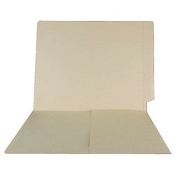 Smead compatible letter size end tab pocket folder made from 11pt manila stock, featuring a straight-cut reinforced end tab and a half-height pocket on the inside front panel.