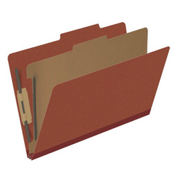Red top tab pressboard classification folder with one interior divider and 4 fasteners, legal size (DV-T52-14-3RED)