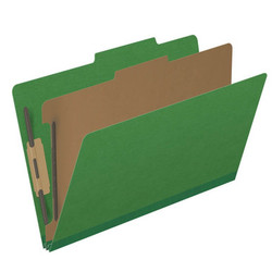 Moss green top tab pressboard classification folder with one interior divider and 4 fasteners, legal size (DV-T52-14-3MGN)