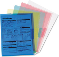 Translucent poly project jackets organizing letter size documents inside an expanding file folder