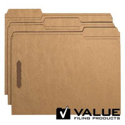 Value Brand 21139 kraft fastener file folders with reinforced 1/3-cut tabs and two fasteners for letter size documents