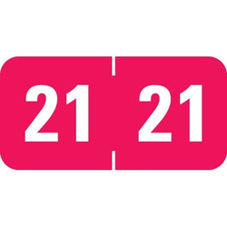 Red 2021 year label with white numbers in a wraparound center-slit design for file folder tabs