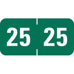 Dark Green 25 year label with white numbers in a wraparound center-slit design for file folder tabs