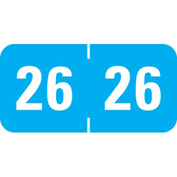 Light Blue 26 year label with white numbers in a wraparound center-slit design for file folder tabs