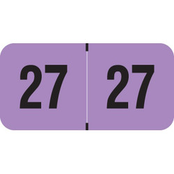 Fluorescent violet 2027 year label with bold black “27” printed on each side, used for file folder year identification.