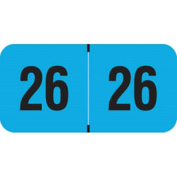 Fluorescent blue 2026 year label with bold black “26” printed on each side, used for file folder year identification.