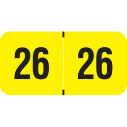Fluorescent yellow 2026 year label with bold black “26” printed on each side, used for file folder year identification.