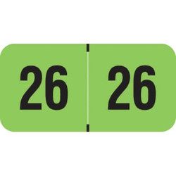 Fluorescent green 2026 year label with bold black “26” printed on each side, used for file folder year identification.