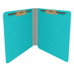 End Tab Econo Pressboard Folders with Fasteners, Letter Size, Light Blue, 18pt Stock, 2" Expansion (25/Box) - Open