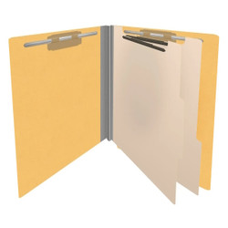 End Tab Classification Folders with 2 Dividers, Letter Size, Yellow, 18pt. Stock, 2" Expansion, 10/Box, Open
