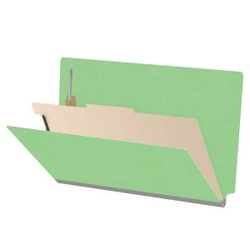 Green legal-size 1-divider classification folder showing 2 inch expansion and interior divider