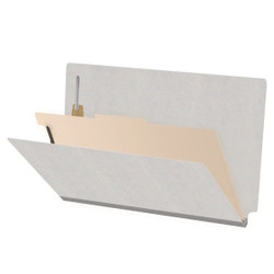 Gray legal-size 1-divider classification folder showing 2 inch expansion and interior divider