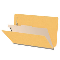 Open yellow 1-divider end tab classification folder with fasteners and manila divider