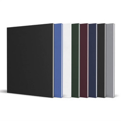 Stack of Unibind hard covers in various colors, including black, azur, white, dark green, bordo, dark blue, quartz, and aluminum, neatly arranged side by side. The covers are designed for professional document binding and feature a sleek, durable finish.