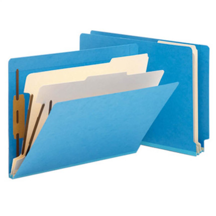 Smead End Tab Classification Folders, 2 Dividers, Letter Size, 14pt, Blue, 10/Box (26836)