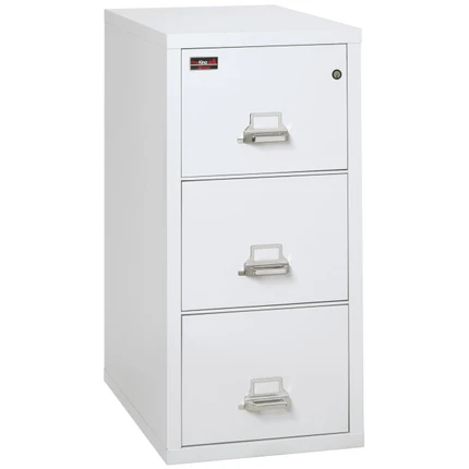 Arctic White 3-drawer vertical file cabinet, all closed – FireKing 2-Hour Vertical File, Legal Size