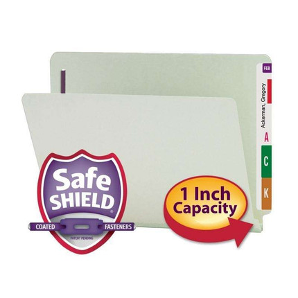 Smead End Tab Pressboard Fastener Folders, Letter Size, 1" Expansion, Gray/Green, 25/Box