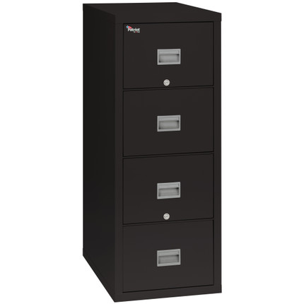 Black FireKing Patriot 4P1825-C four-drawer fireproof file cabinet shown closed
