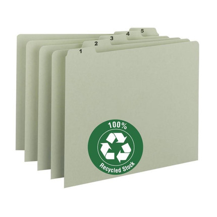 Smead Pressboard Guides, Plain, 1/5-Cut Tab (1-31), Letter Size, Gray/Green, 31/Set (50369)