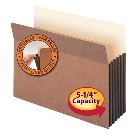 Smead File Pocket, Straight-Cut Tab, 5-1/4" Exp, Letter Size, Redrope, 5/Pack