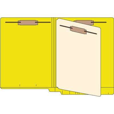Classification Folders, End Tab, Letter Size, 3/4" Exp, 4 Fasteners, 1 Divider, 11pt Yellow, 25/Bx