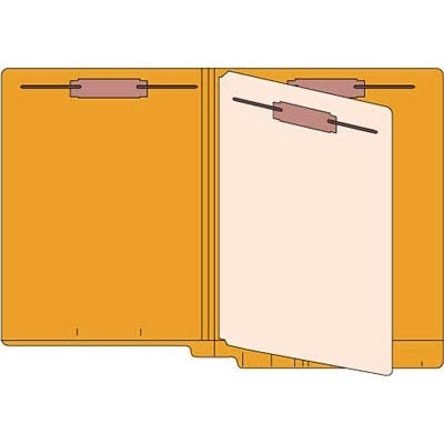 Classification Folders, End Tab, Letter Size, 3/4" Expansion, 4 Fasteners, 1 Divider, 11pt Goldenrod, 25/Box