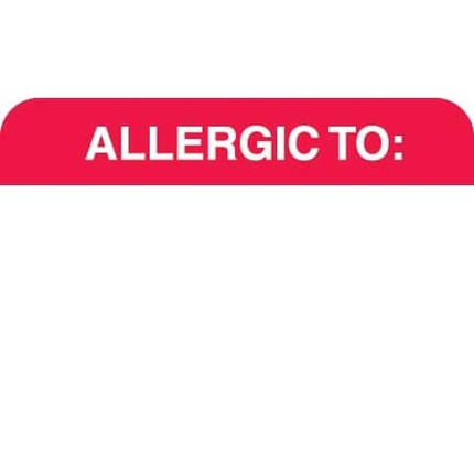 Allergy Labels, Allergic To, 1-1/2 x 7/8, White/Red, 500/RL (ARD1000)