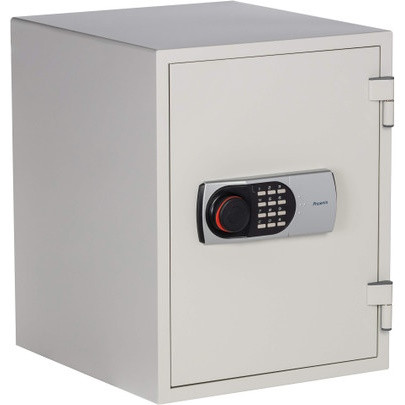 Front view of the off-white Phoenix Digital Fireproof Safe, 1.3 cu ft, 1-Hour Rated, Compact Home and Office Safe with a digital lock