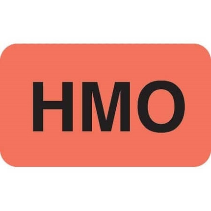 Insurance Labels, HMO, 1-1/2 x 7/8, Fl. Red, 250/Roll (MAP1030)