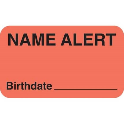 Chart Labels, Name Alert, 1-1/2 x 7/8, Fl. Red, 250/Roll (MAP1180)