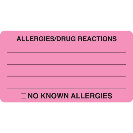 Allergy Labels, Allergies/Drug Reactions, 3-1/4 x 1-3/4, Fl/ Pink, 250/RL (MAP1730)