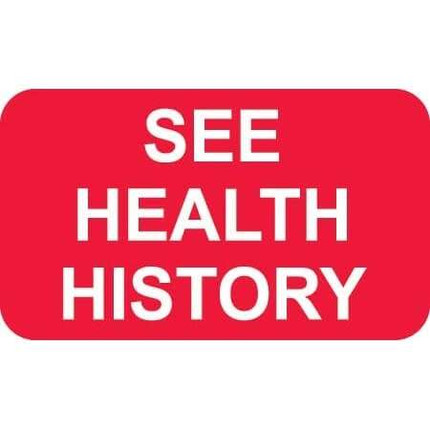 Medical Chart Labels, See Health History, 1-1/2 x 7/8, Red/White, 250/Roll (MAP2480)