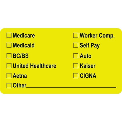 Insurance Labels, Multi-Insurance Providers, 3-1/4 x 1-3/4, Chartreuse, 250/Roll (MAP2940)