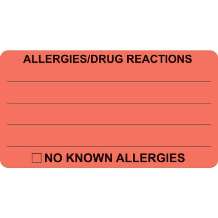 Allergy Labels, Allergies/Drug Reactions, 3-1/4 x 1-3/4, Fl. Red, 250/RL (MAP3230)
