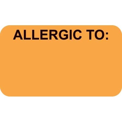 Allergy Labels, Allergic To, 1-1/2 x 7/8, Fl. Orange, 250/RL (MAP3320)